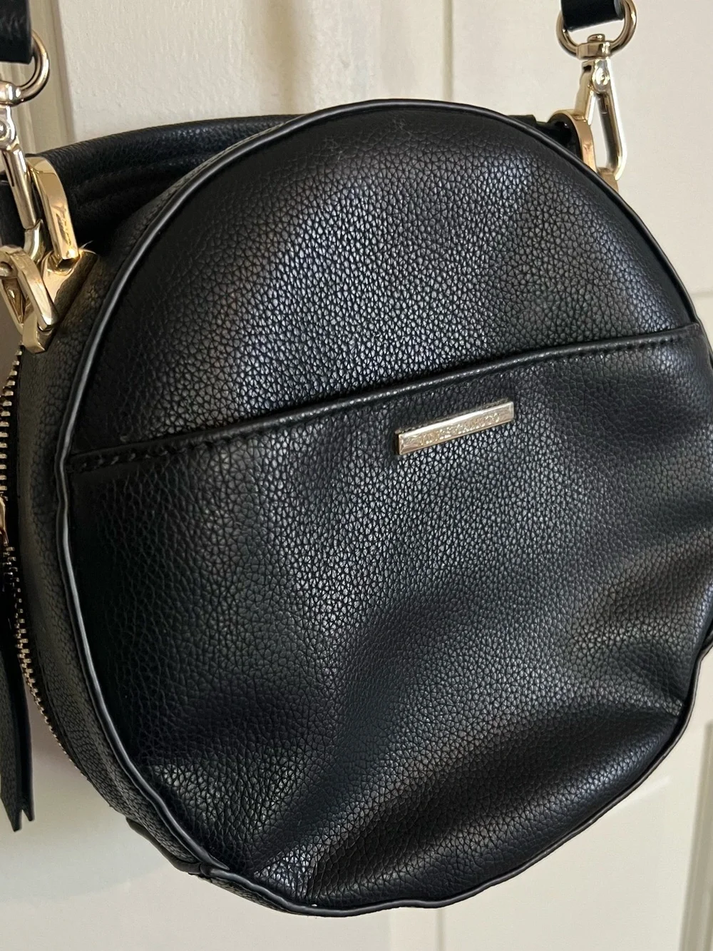 Vince Camuto Black Round Pebbled Leather Crossbody